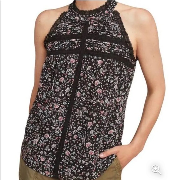 Maeve Anthropologie Black Floral Chiffon Sleeveless Blouse Womens Size Medium - Picture 10 of 10